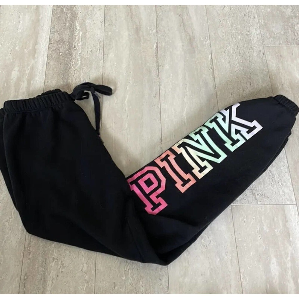 NEW PINK VICTORIA’S SECRET OMBRÉ LOGO JOGGERS $78 SZ XL